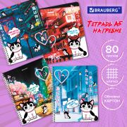 Тетрадь А5 80 л. BRAUBERG, гребень, клетка, обложка картон, «Anime Cats» (микс в спайке), 404415