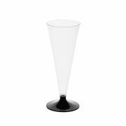 Бокал одноразовый 150 мл для шампанского «Конус» пластиковый, черная низкая ножка, ВЗЛП, 1010П/Ч