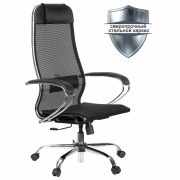 Кресло офисное МЕТТА «К-12», хром, ткань-сетка, сиденье и спинка регулируемые, черное