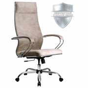 Кресло офисное МЕТТА «L1m 42», хром, сиденье и спинка мягкие, велюр, бежевое
