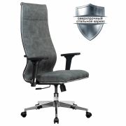 Кресло офисное МЕТТА «L1m 42/2D», хром, 2D-подлокотники, сиденье и спинка мягкие, велюр, темно-серое