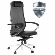 Кресло офисное МЕТТА «SAMURAI» Comfort S, хром, сиденье мягкое, ткань-сетка/экокожа, черное