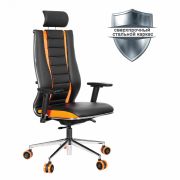 Кресло компьютерное МЕТТА «ErgoLife» 10 B2-160D, 2D-подголовник, экокожа/сетка, черное/оранжевое
