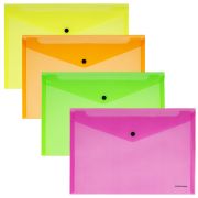 Папка-конверт с кнопкой ERICH KRAUSE «Glossy Neon», А4, до 120 листов, прозрачная, ассорти, 0,18 мм, 50300