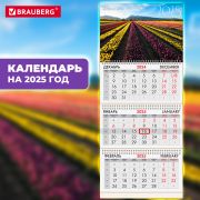 Календарь квартальный на 2025 г., 3 блока, 3 гребня, с бегунком, офсет, BRAUBERG, «Долина цветов», 116098