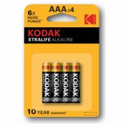 Батарейки алкалиновые «мизинчиковые» КОМПЛЕКТ 4 шт., KODAK Xtralife Alkaline, ААА (LR03,15А), блистер, Б0014329