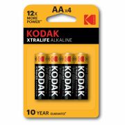 Батарейки алкалиновые «пальчиковые» КОМПЛЕКТ 4 шт., KODAK Xtralife Alkaline, АА (LR6, 24А), блистер, Б0014328