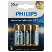 Батарейки алкалиновые «пальчиковые» КОМПЛЕКТ 4 шт., PHILIPS Premium Alkaline, АА (LR6, 24А), блистер, Б0062753