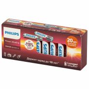 Батарейки алкалиновые «мизинчиковые» КОМПЛЕКТ 20 шт., PHILIPS Power Alkaline, ААА (LR03, 15А), блистер, Б0064654