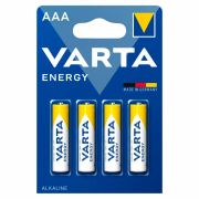 Батарейки алкалиновые «мизинчиковые» КОМПЛЕКТ 4 шт., VARTA ENERGY, ААА (LR03,15А), блистер, 4103229414