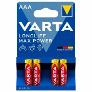 Батарейки алкалиновые «мизинчиковые» КОМПЛЕКТ 4 шт., VARTA LONGLIFE MAX POWER, ААА (LR03,15А), блистер, 4703101404