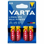 Батарейки алкалиновые «пальчиковые» КОМПЛЕКТ 4 шт., VARTA LONGLIFE MAX POWER, АА (LR6, 24А), блистер, 4706101404