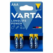 Батарейки алкалиновые «мизинчиковые» КОМПЛЕКТ 4 шт., VARTA LONGLIFE POWER, ААА (LR03, 15А), блистер, 4903121414