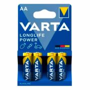 Батарейки алкалиновые «пальчиковые» КОМПЛЕКТ 4 шт., VARTA LONGLIFE POWER, АА (LR6, 24А), блистер, 4906121414