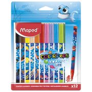 Фломастеры MAPED COLOR'PEPS «Ocean Life», 12 цветов, смываемые, вентилируемый колпачок, 845701