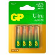 Батарейки КОМПЛЕКТ 4 шт., GP Ultra G-Tech, AA (LR6, 15А), алкалиновые, пальчиковые, 15AUA21-2CRSBC4