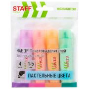 Набор текстовыделителей 4 ПАСТЕЛЬНЫХ ЦВЕТА, STAFF «EVERYDAY HL-707», линия 1-5 мм, скошенный наконечник, 152549