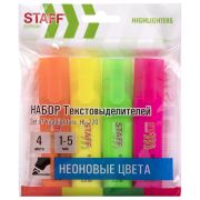 Набор текстовыделителей 4 НЕОНОВЫХ ЦВЕТА, STAFF «EVERYDAY HL-720», линия 1-5 мм, скошенный наконечник, 152555