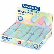 Ластик BRAUBERG «ULTRA PASTEL», 57х24х15 мм, пастельные цвета ассорти, бирюзовый пластиковый держатель, 272688