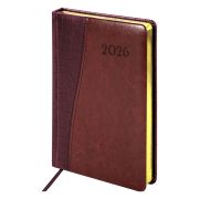 Ежедневник датированный 2026, А5, 138x213 мм, BRAUBERG «Cayman», под кожу, бордовый/коричневый, 117044