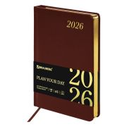 Ежедневник датированный 2026 А5 138x213 мм, BRAUBERG «Iguana», под кожу, коричневый, 117057