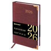 Ежедневник датированный 2026, А5, 138x213 мм, BRAUBERG «Senator», под кожу, коричневый, 117090