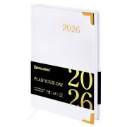 Ежедневник датированный 2026, А5, 138x213 мм, BRAUBERG «Senator», под кожу, белый, 117095