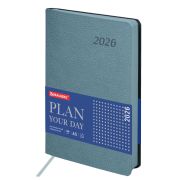 Ежедневник датированный 2026 А5 138x213 мм, BRAUBERG «Stylish», под кожу, гибкий, серо-голубой, 117105