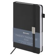 Ежедневник датированный 2026, А5, 138x213 мм, BRAUBERG «Control», под кожу, держатель для ручки, черный, 117126