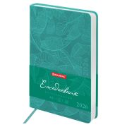 Ежедневник датированный 2026 А5 138x213 мм, BRAUBERG «Foliage», под кожу, гибкий, бирюзовый, 117127
