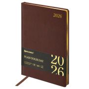 Ежедневник датированный 2026 БОЛЬШОЙ ФОРМАТ 210х297 мм, А4, BRAUBERG «Iguana», под кожу, коричневый, 117244