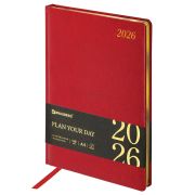 Ежедневник датированный 2026 БОЛЬШОЙ ФОРМАТ 210х297 мм, А4, BRAUBERG «Iguana», под кожу, красный, 117246