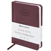 Ежедневник датированный 2026, МАЛЫЙ ФОРМАТ 100х150 мм, А6, BRAUBERG «Favorite», под кожу, коричневый, 117249