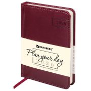 Ежедневник датированный 2026, МАЛЫЙ ФОРМАТ 100х150 мм, А6, BRAUBERG «Imperial», под кожу, бордо, 117254
