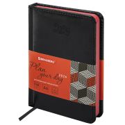 Ежедневник датированный 2026, МАЛЫЙ ФОРМАТ 100х150 мм, А6, BRAUBERG «Rainbow», под кожу, черный, 117257