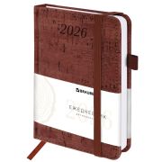 Ежедневник датированный 2026 МАЛЫЙ ФОРМАТ 100х150 мм, А6, BRAUBERG «Wood», под кожу, коричневый, 117263