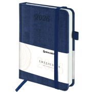Ежедневник датированный 2026 МАЛЫЙ ФОРМАТ 100х150 мм, А6, BRAUBERG «Wood», под кожу, синий, 117264