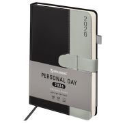 Ежедневник датированный 2026, А5, 138х213 мм, BRAUBERG «Esthetic», под кожу, держатель для ручки, застежка, черный/серый, 117372