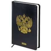 Ежедневник датированный 2026 А5 138х213 мм, BRAUBERG «State», под кожу, черный, 117415