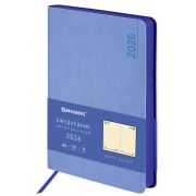 Ежедневник датированный 2026 А5 138x213 мм, BRAUBERG «Metropolis Mix», под кожу, гибкий, голубой, 117444