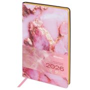 Ежедневник датированный 2026 А5 138x213 мм, BRAUBERG «Vista», под кожу, гибкий, «Pink marble», 117446