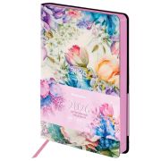 Ежедневник датированный 2026 А5 138x213 мм, BRAUBERG «Vista», под кожу, гибкий, «Цветы», 117447