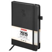 Ежедневник датированный 2026, А5, 138х213 мм, BRAUBERG «Plain», под кожу, резинка, держатель для ручки, черный, 117505