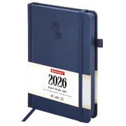 Ежедневник датированный 2026, А5, 138х213 мм, BRAUBERG «Plain», под кожу, резинка, держатель для ручки, синий, 117506