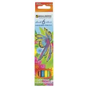 Карандаши цветные BRAUBERG «Wonderful butterfly», 6 цветов, заточенные, картонная упаковка с блестками, 180522