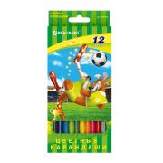 Карандаши цветные BRAUBERG «Football match», 12 цветов, заточенные, картонная упаковка, 180534