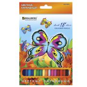 Карандаши цветные BRAUBERG «Wonderful butterfly», 18 цветов, заточенные, картонная упаковка с блестками, 180550