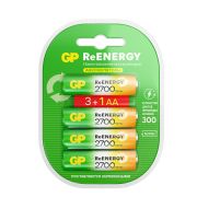 Батарейки аккумуляторные GP ReEnergy Ni-Mh КОМПЛЕКТ 4 шт. (ПРОМО 3+1), АА (HR6), 2600 mAh, 270AAHC3/1RGY, 270AAHC3/1RGY-2