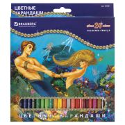 Карандаши цветные BRAUBERG «Морские легенды», 24 цвета, заточенные, картонная упаковка с блестками, 180561