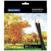 Карандаши цветные BRAUBERG «Artist line», 24 цвета, черный корпус, заточенные, высшее качество, 180565